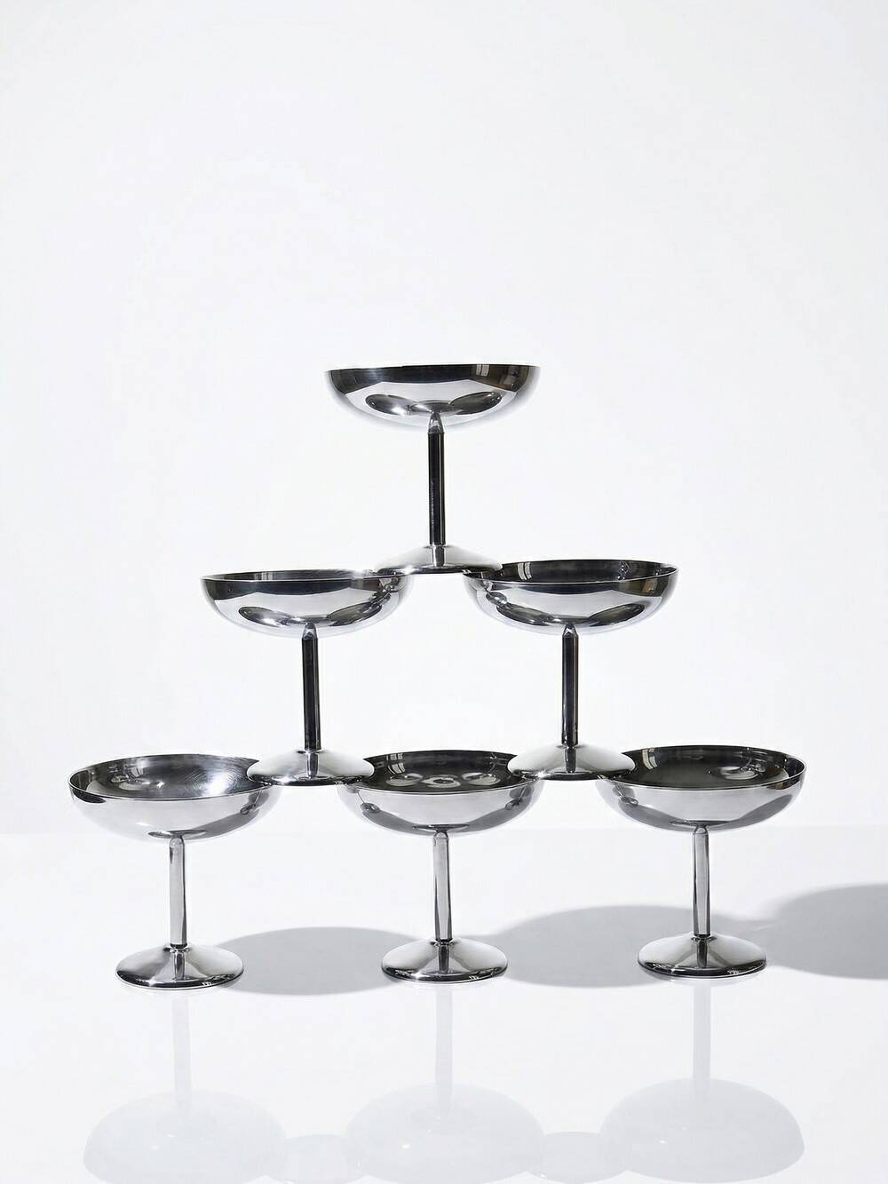 6 vintage dessert bowls on a pedestal in stainless steel in the style of Guy Degrenne.