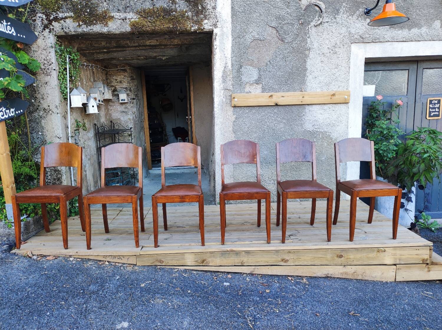 Set of 6 STELLA chairs, Art Deco, leather seat