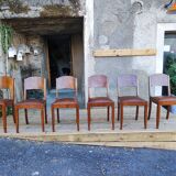 Set of 6 STELLA chairs, Art Deco, leather seat