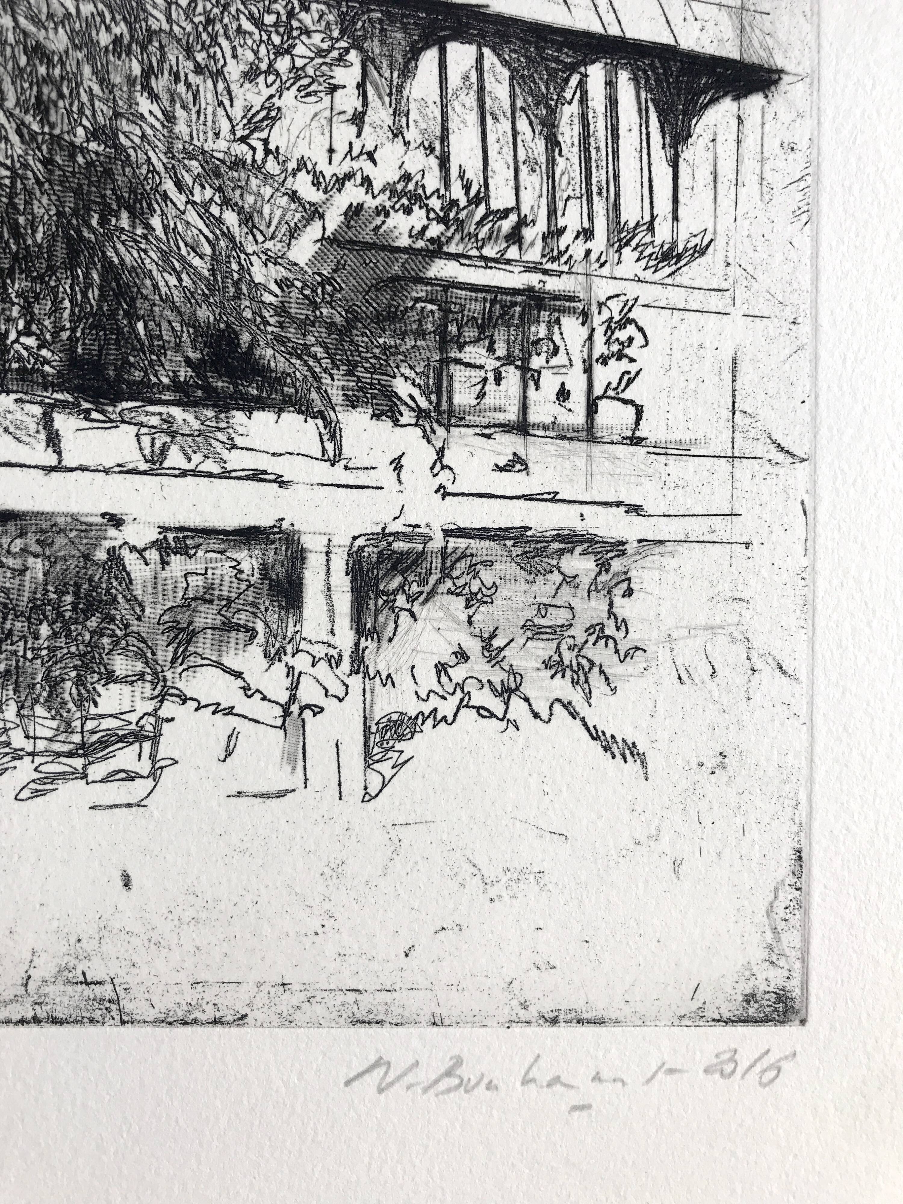 Nicole BOUHARMONT, Greenhouses and Botanical Gardens. Drypoint signed in chalk
