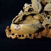 Chinese soapstone or steatite inkwell vase with floral decoration, late 19th century