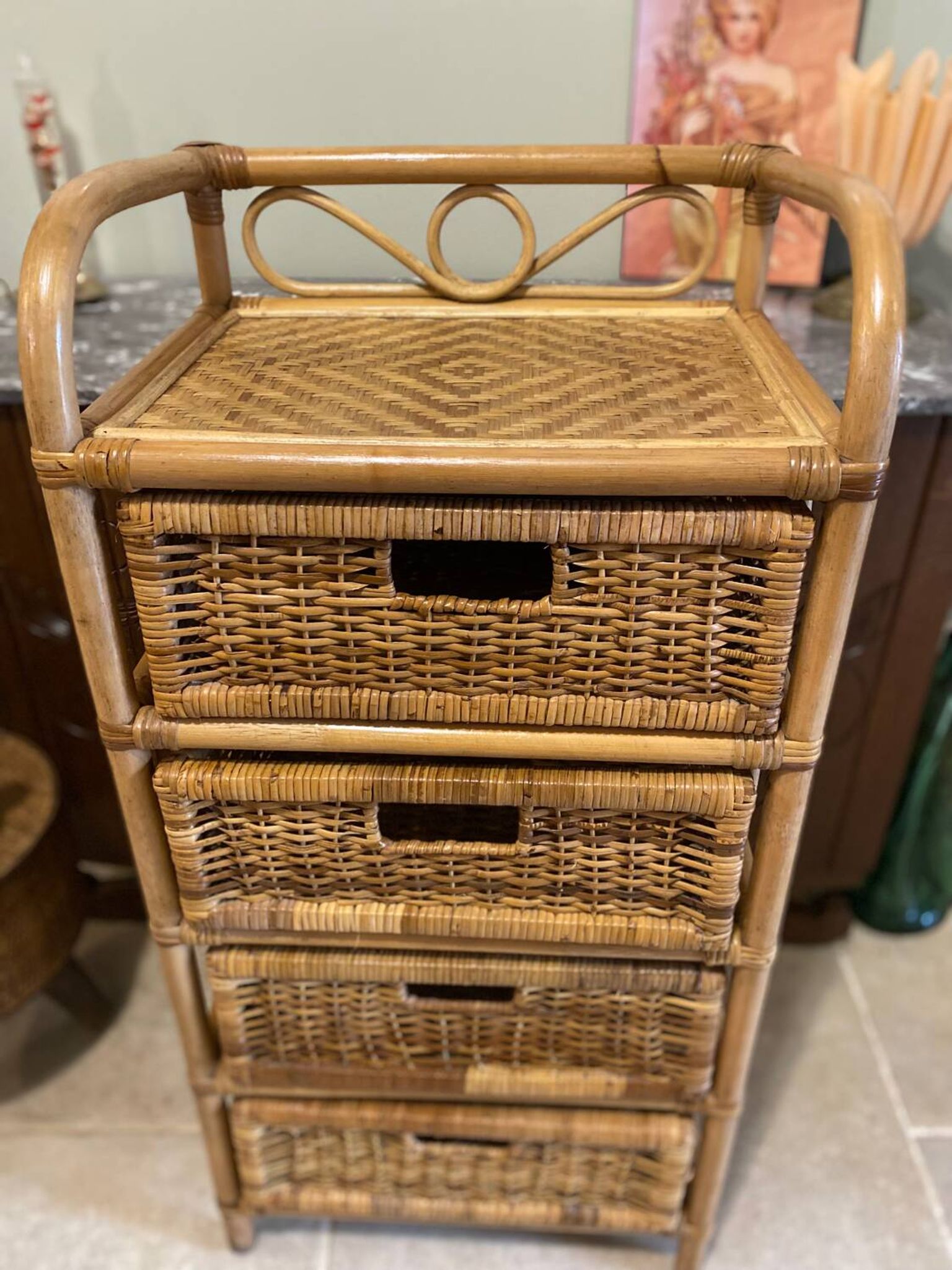 Storage furniture, rattan chest of drawers