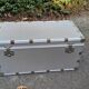 Old metal aluminum trunk / mail trunk / industrial / interior fabric
