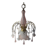 Vintage pink glass drop and flower chandelier pendant light.