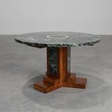 Art Deco Oak and Green Marble Coffee Table, France, 1920