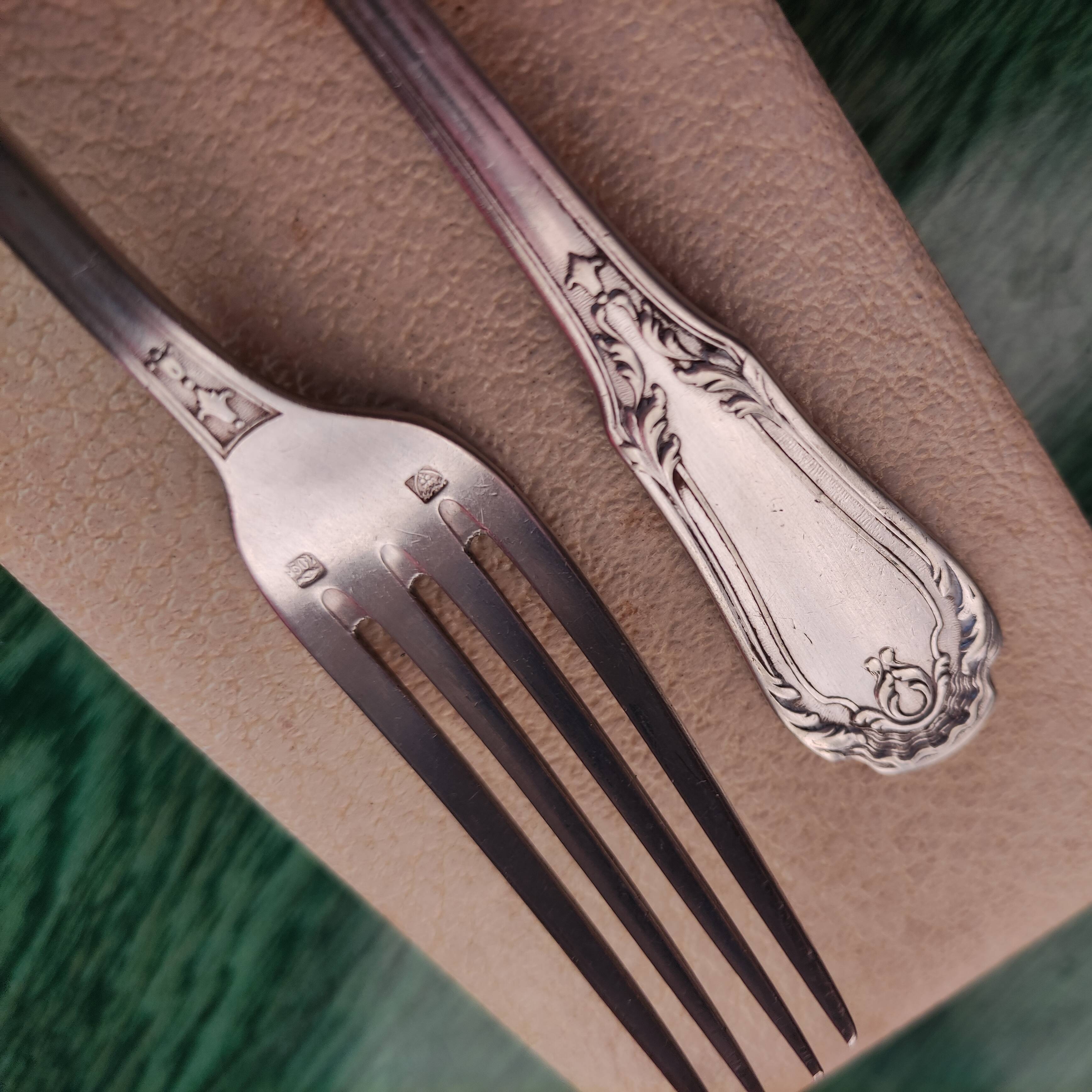 12 Fourchettes à Gâteau Christofle Atlantide - Métal Argenté - L.16 Cm - Fabriqué En France