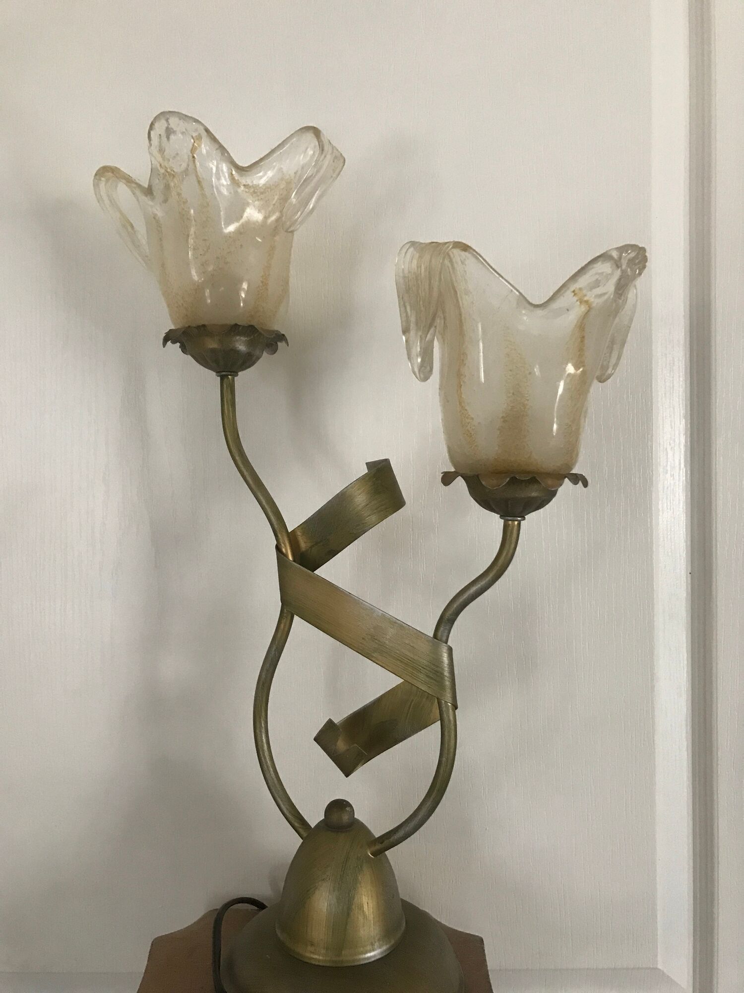 Lamp salerno 2 rods metal finish tulips in blown glass 52,5 cm