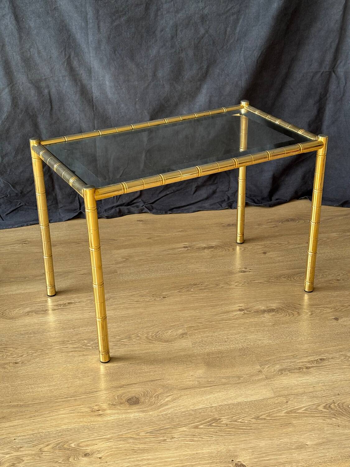 Gilded brass bamboo and smoked glass side table, France 1970