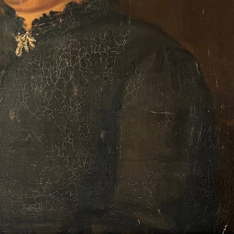 Antique Oil Painting on Canvas With Frame "Portrait of Noble Lady