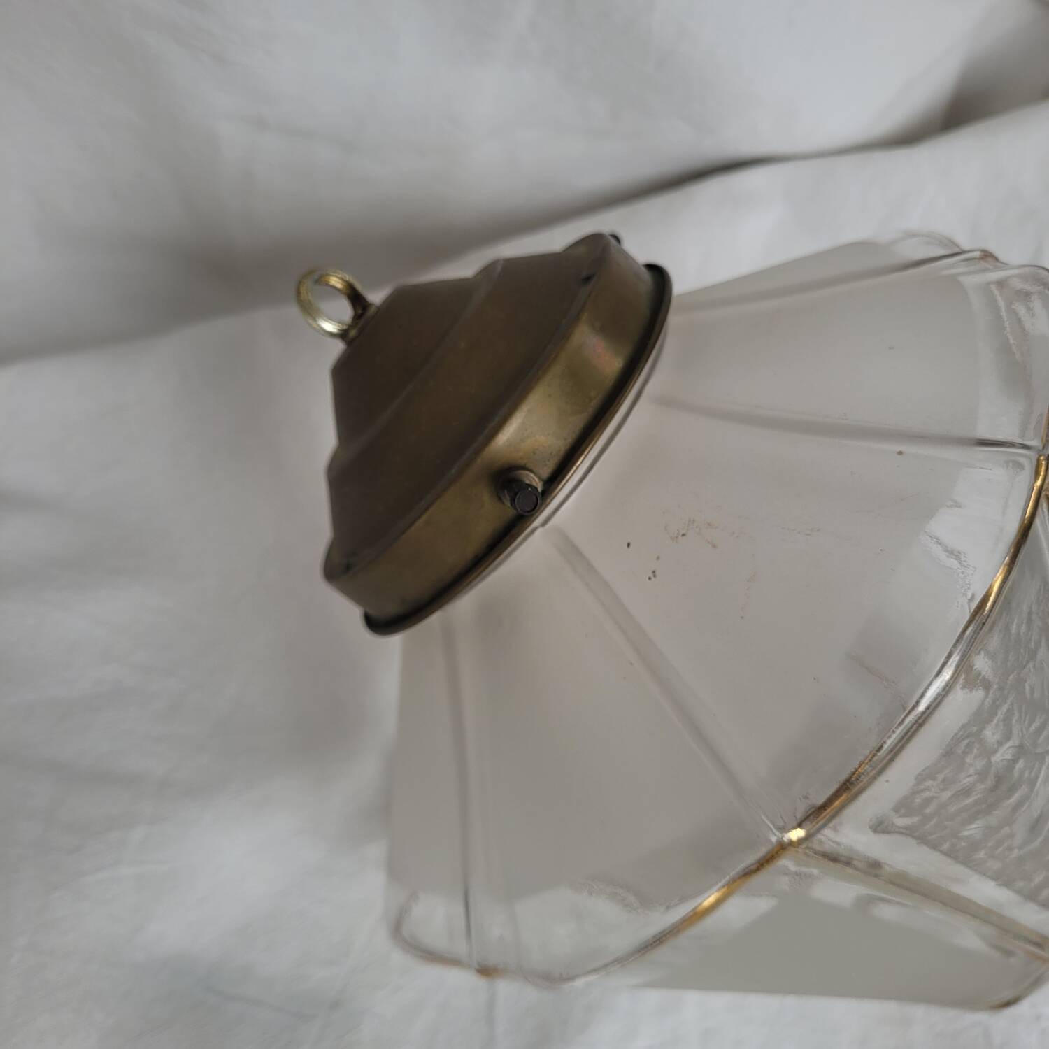 Suspended lantern in moulded glass and brass – 50's vintage light fixture