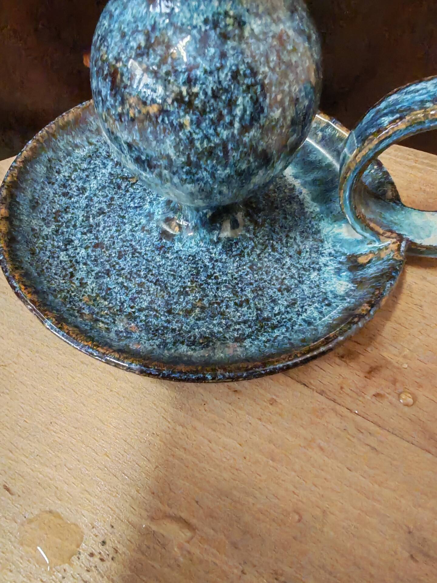 Pair of speckled glazed ceramic candle holders rat of the cellar