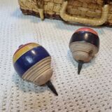 Duo of old spinning tops