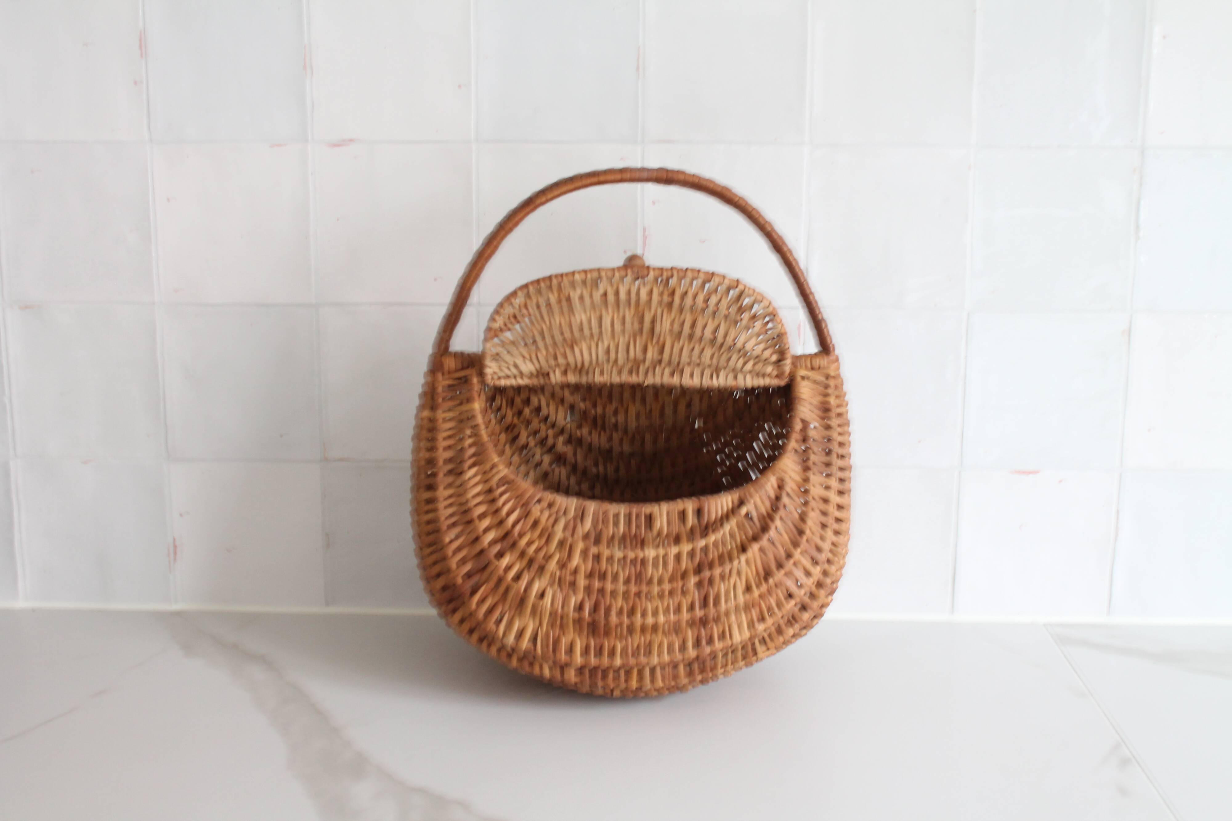 Unique antique French handmade rattan basket