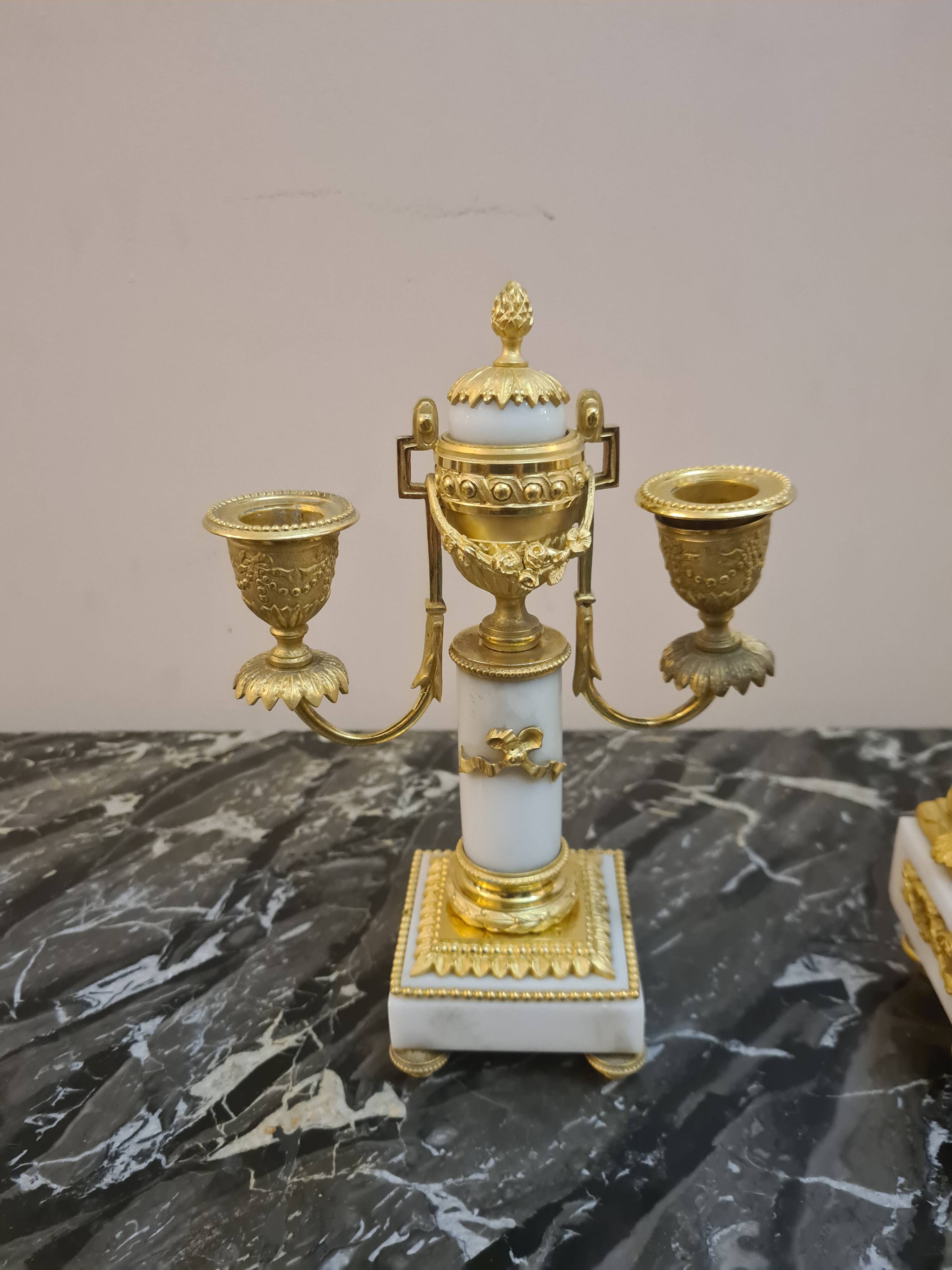 Fireplace set signed Planchon, 19th century