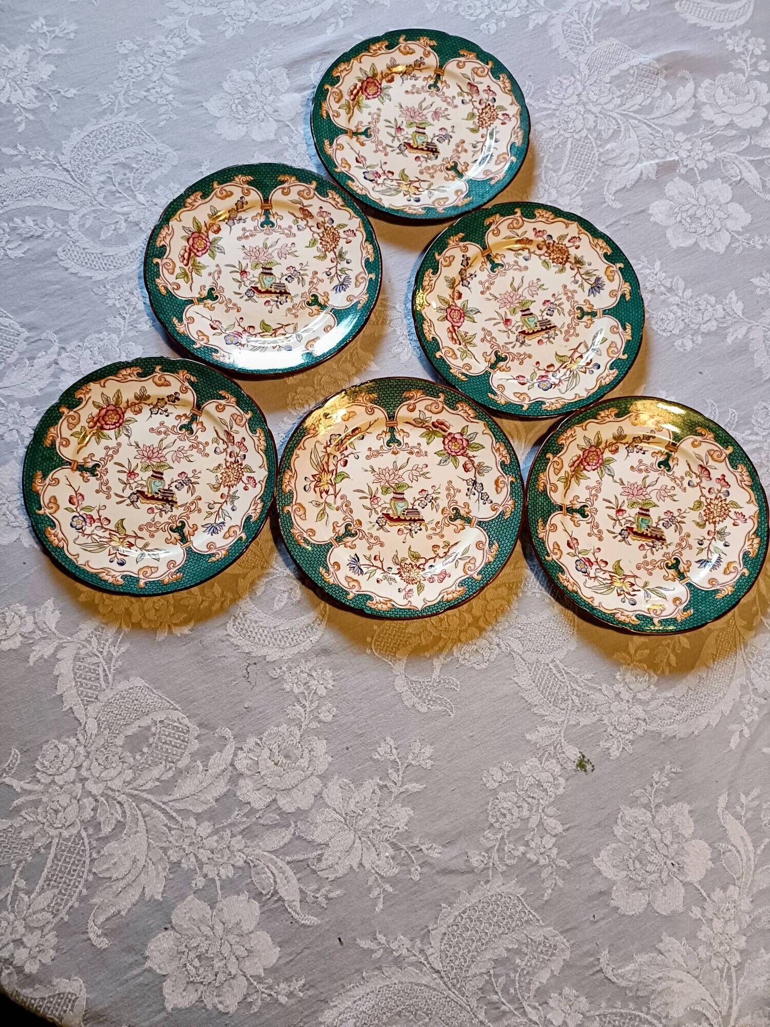 Set of 6 earthenware plates from Sarreguemines, Minton model 248.
