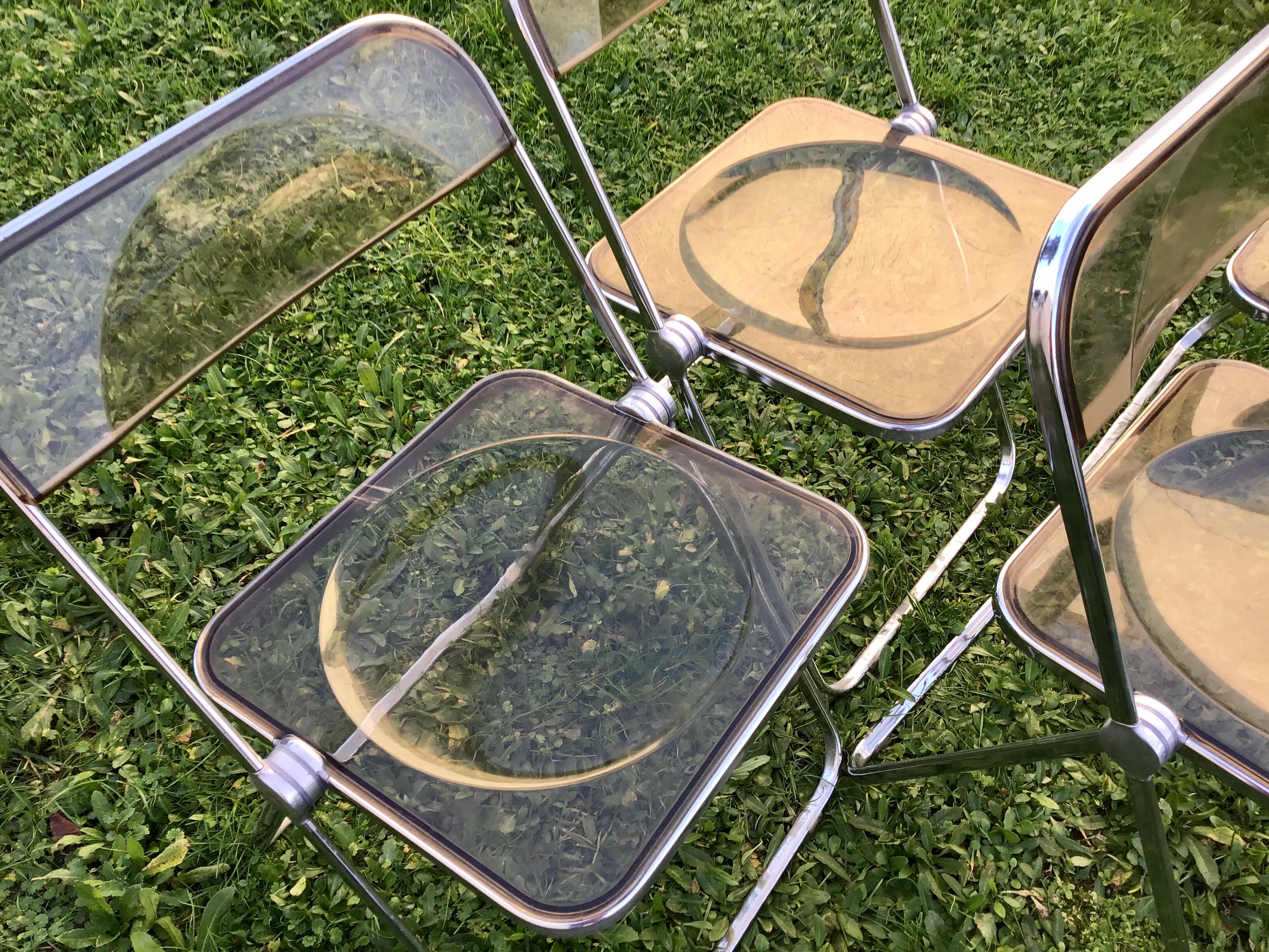 4 Plia smoked chairs by Giancarlo Piretti patent anonima castelli Italy