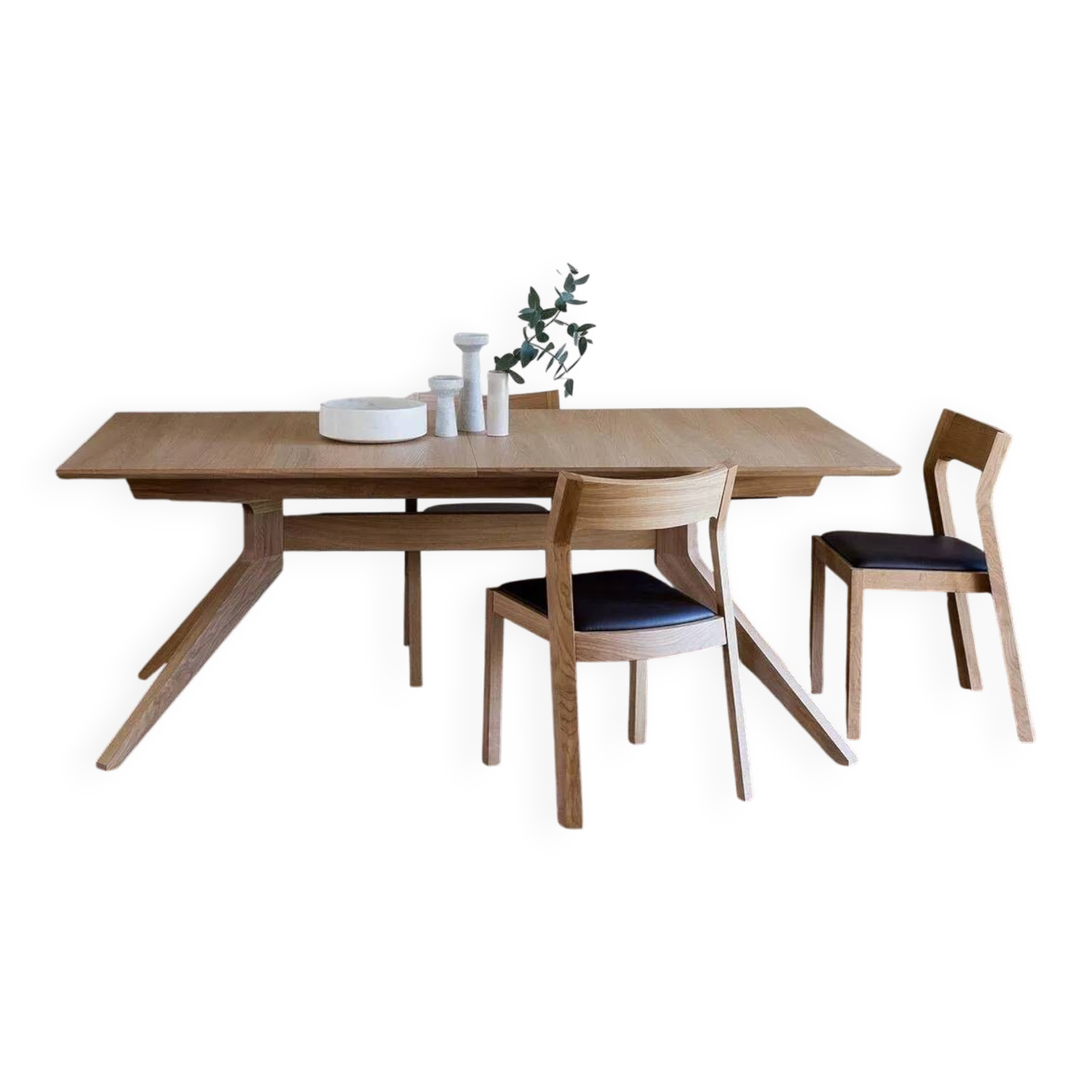 Wooden dining table with a cross extension.