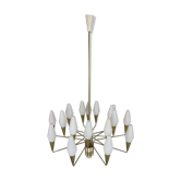 Italian mid-century modern brass and opaline glass chandelier, 1960