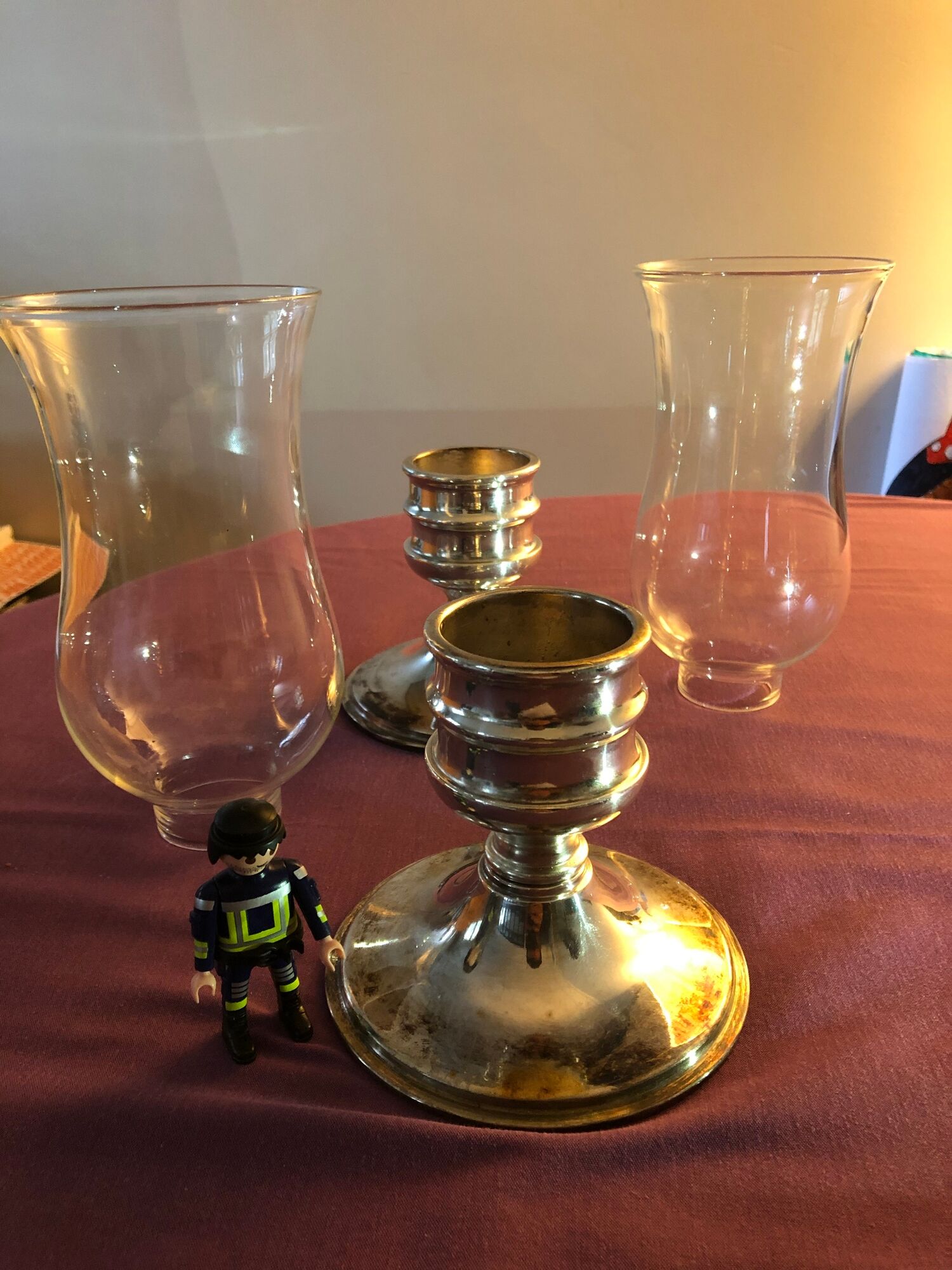 Pair of glass photophore and silver metal foot