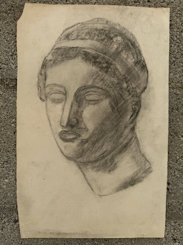 Dessin académique à l’Antique par Berger dit Lheureux Biloul fusain XXe