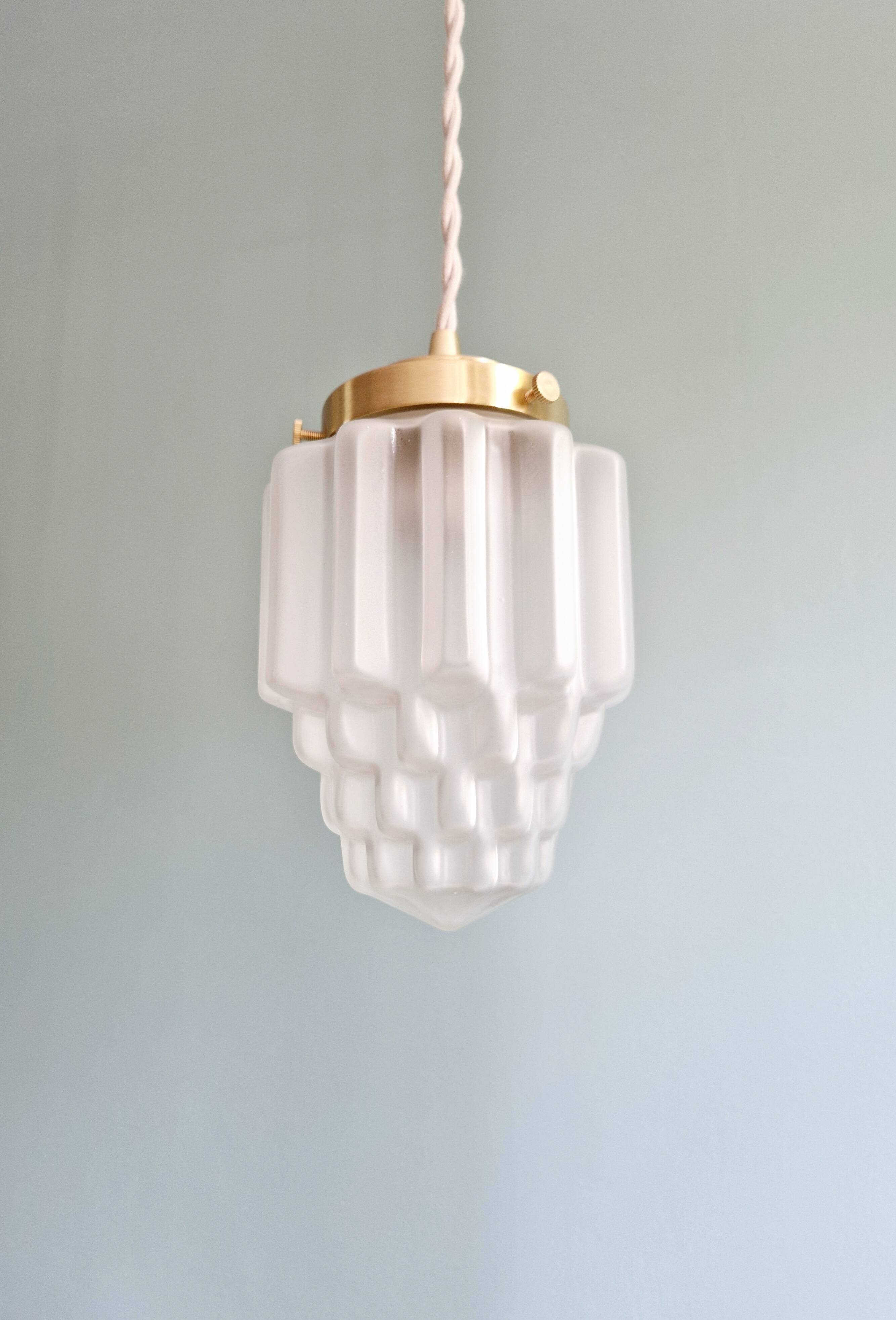 Art Deco satin glass pendant light, Skyscraper type (6 available)