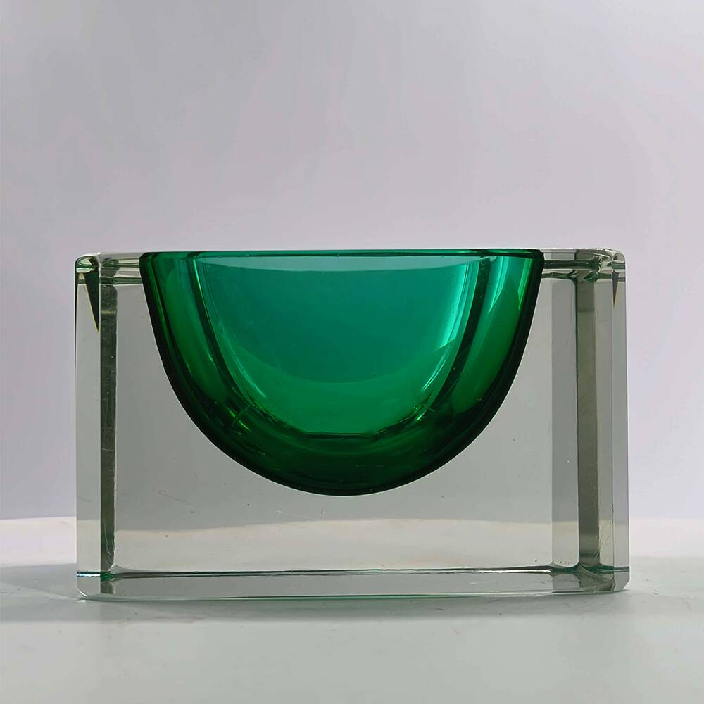 1960s Rare Rectangular Uranium Multifaceted Ashtray in Murano Glass