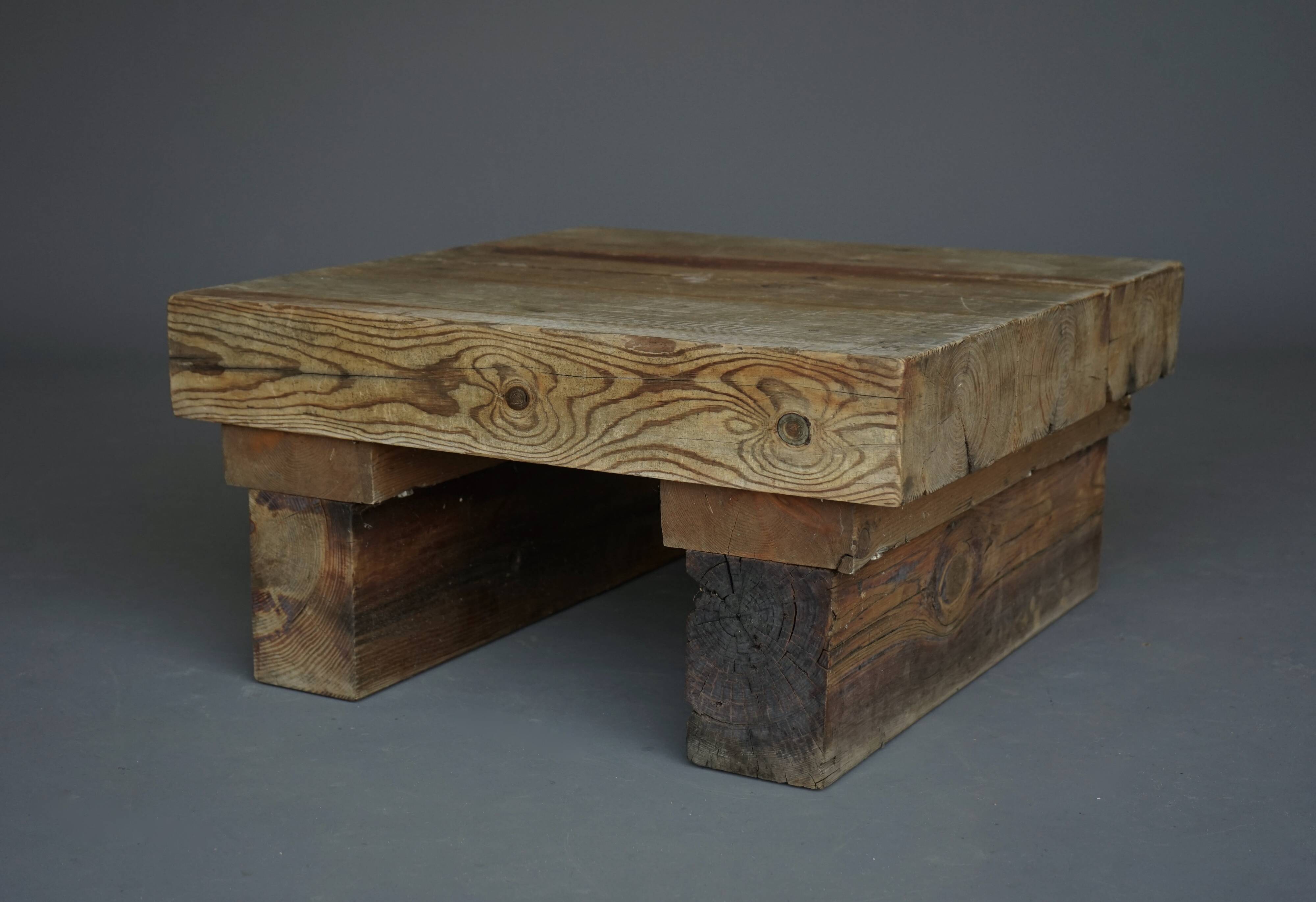 Small Brutalist Pine Coffee Table, 1970s