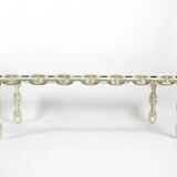 1970s XL Coffee Table Made of Nautical Iron Chain with a Thick Glass Plate