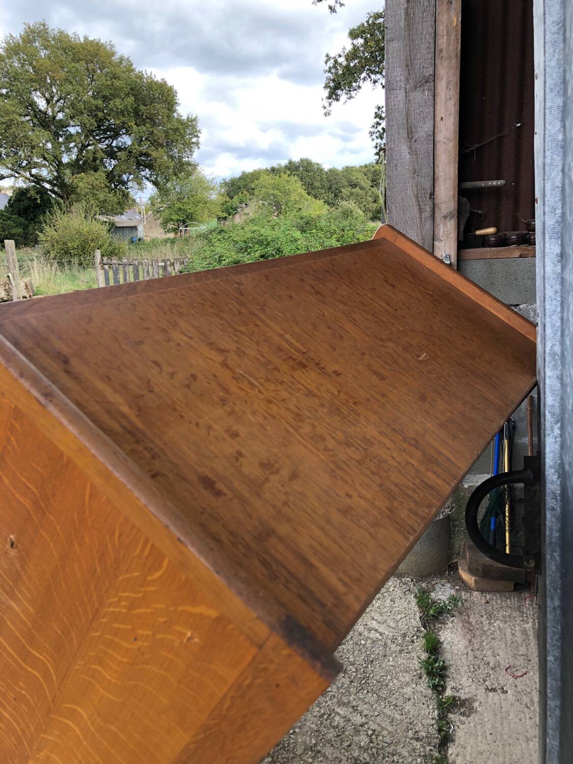 Vintage oak bookcase with compass base