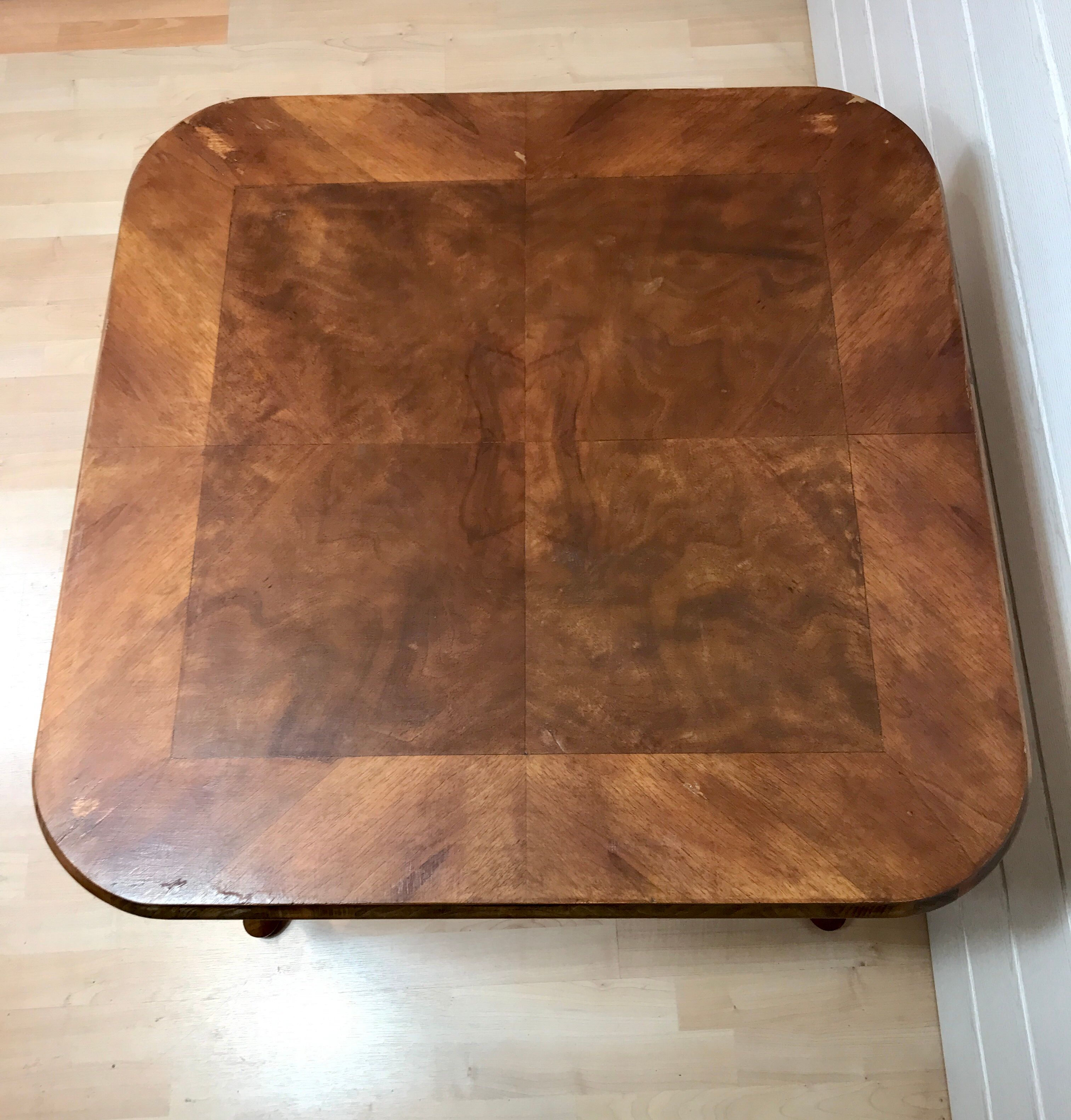 Coffee table "chippendale" Marquetry and rattan