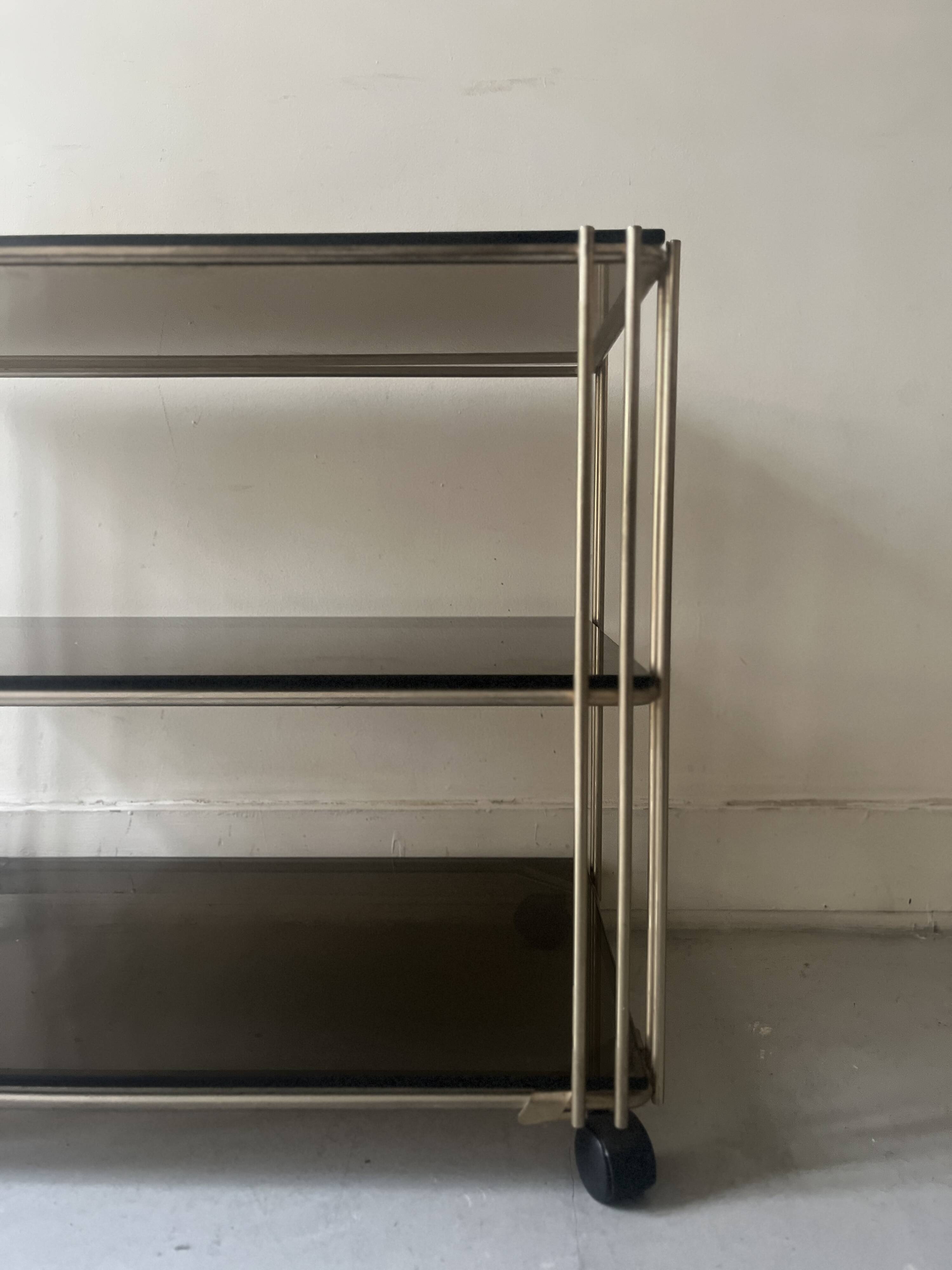 Hi-fi or TV cabinet in wired metal & smoked glass in the Sauze style, 1970