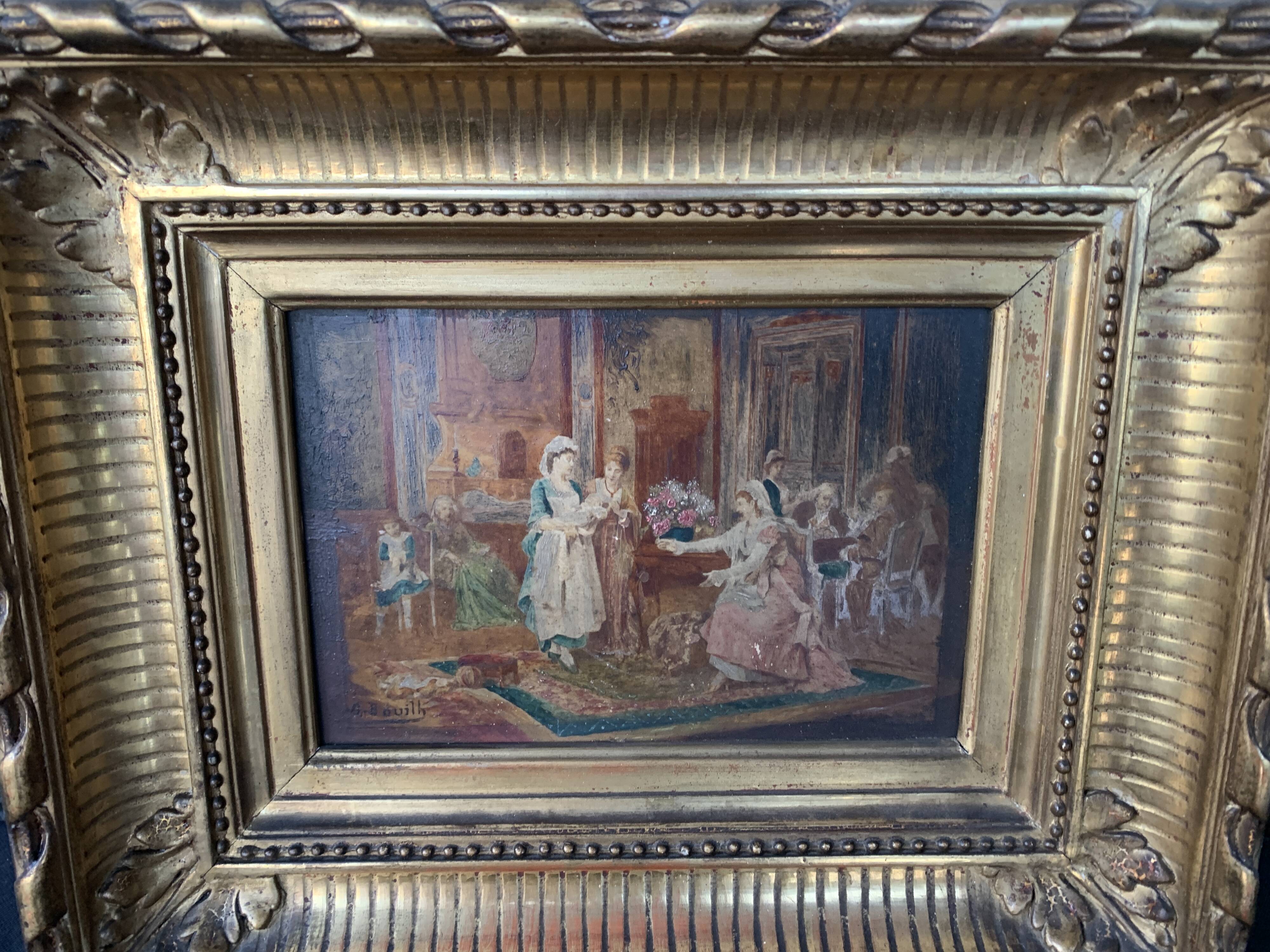 19th century painting, scene of women, signed Bouilh