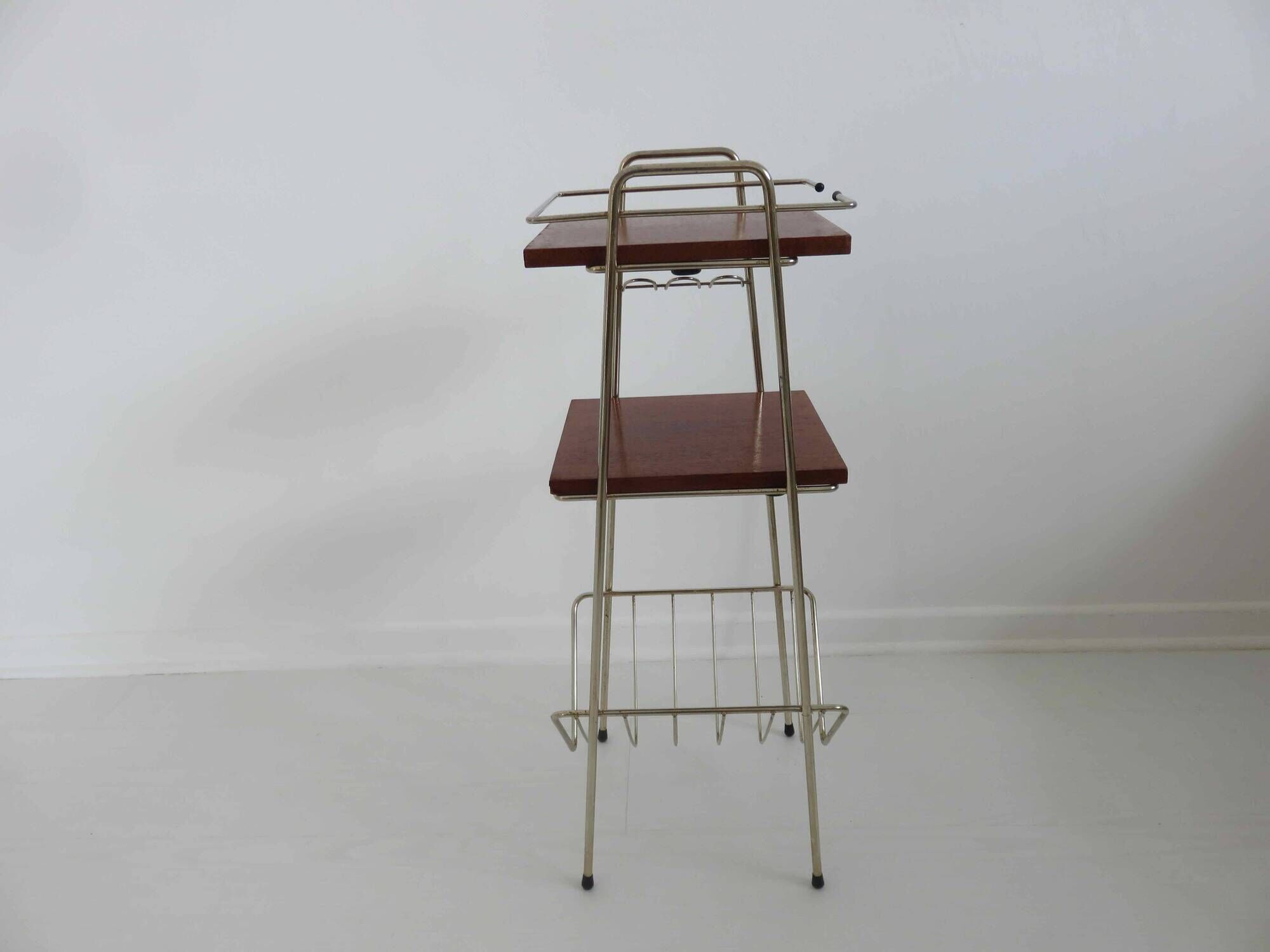 Magazine holder, metal and wood 50s 60s