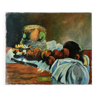 Oil painting on canvas, still life with fruit, signed