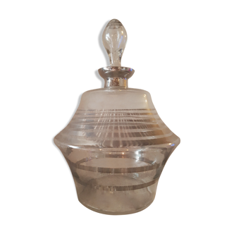 Ancienne carafe à liqueur verre soufflé, fil d'argent