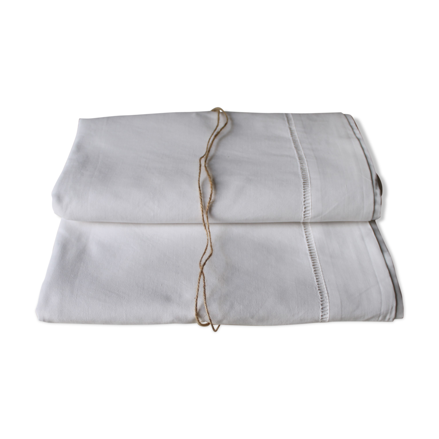 SHEET former 2 people in linen embroidered hand