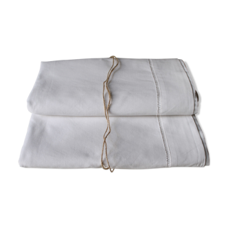 Drap ancien 2 personnes en lin brodé main
