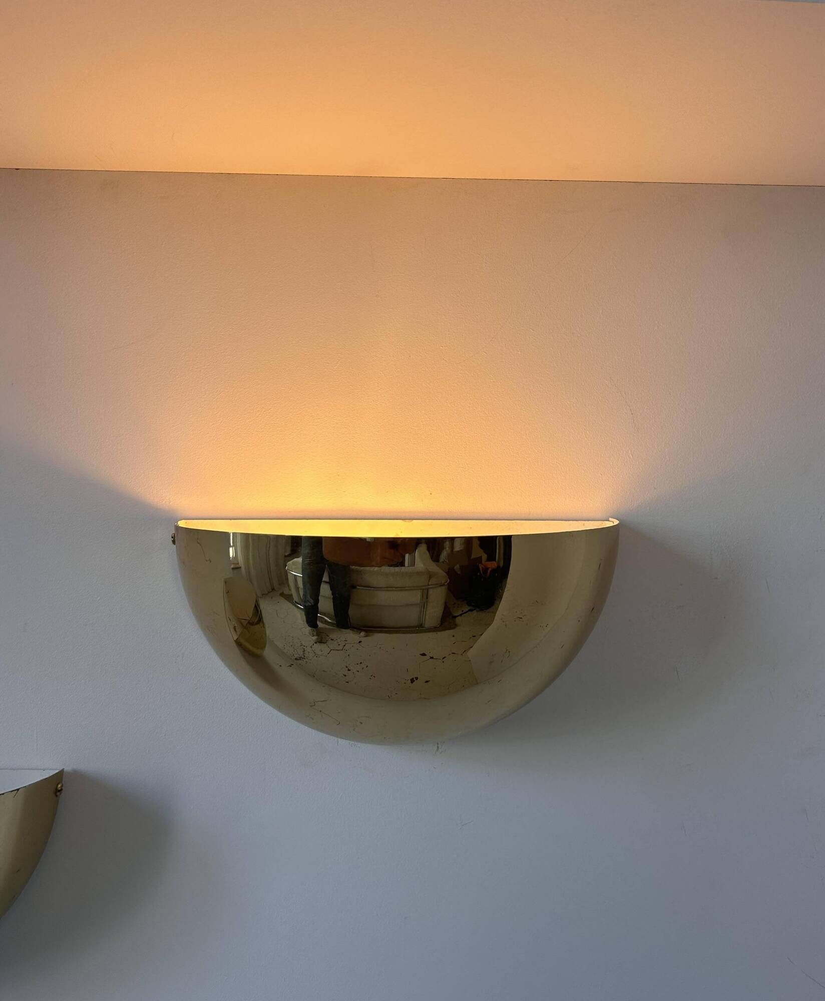 Pair of vintage half moon wall lights, brass, France 1970