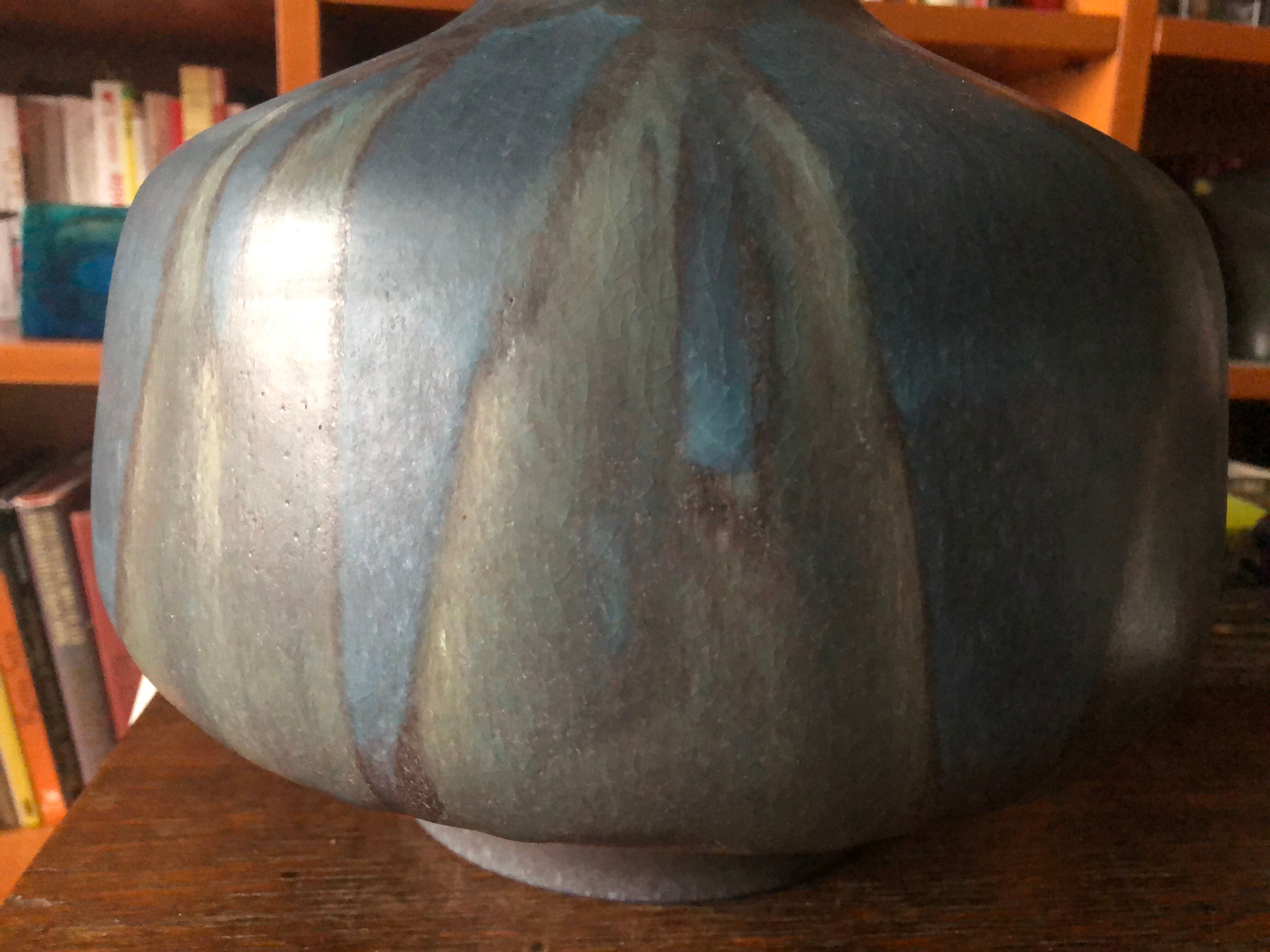 Blue ceramic lamp foot sign Karlsruhe circa 1960