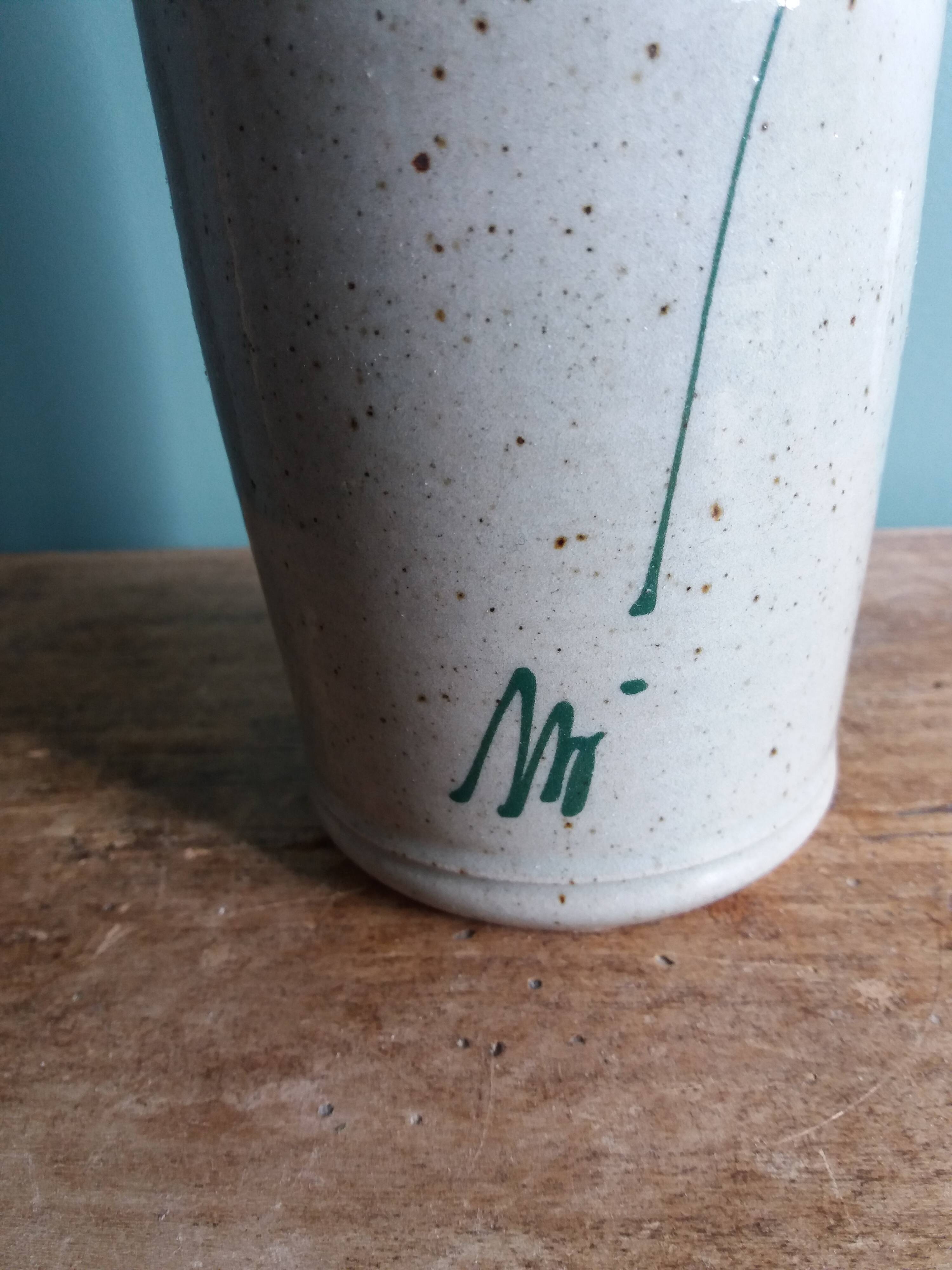 Signed scroll vase with poppy dragonfly decor