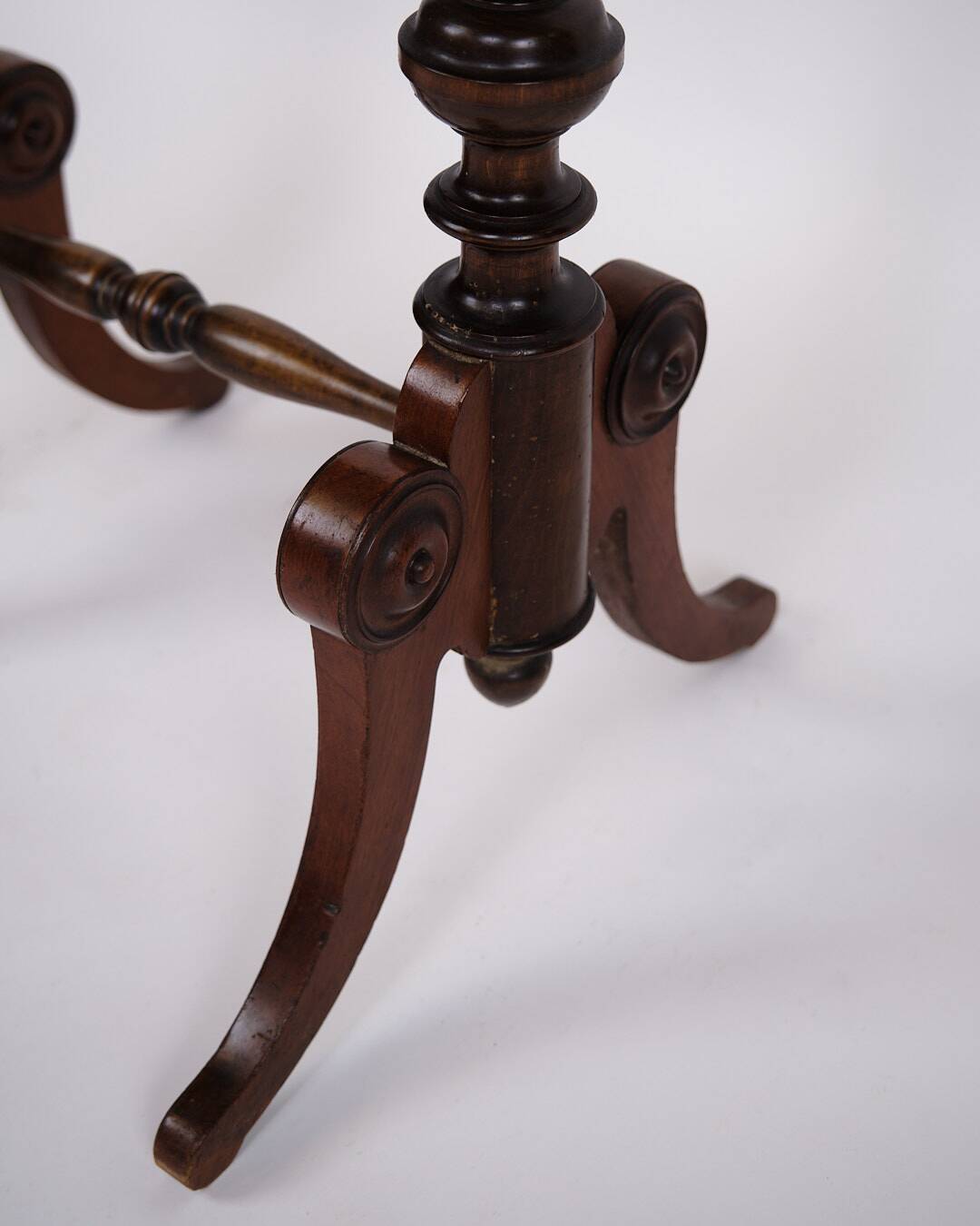 Antique side table with drawer - hand polished mahogany - turned legs - year 1880s