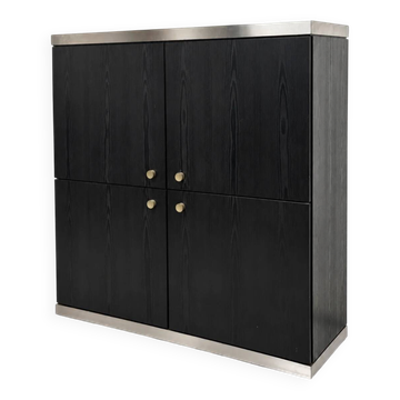 Black ash and steel bar cabinet, 1970s