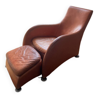 Leather armchair and ottoman loge, Gerard Van den Berg, for Montis