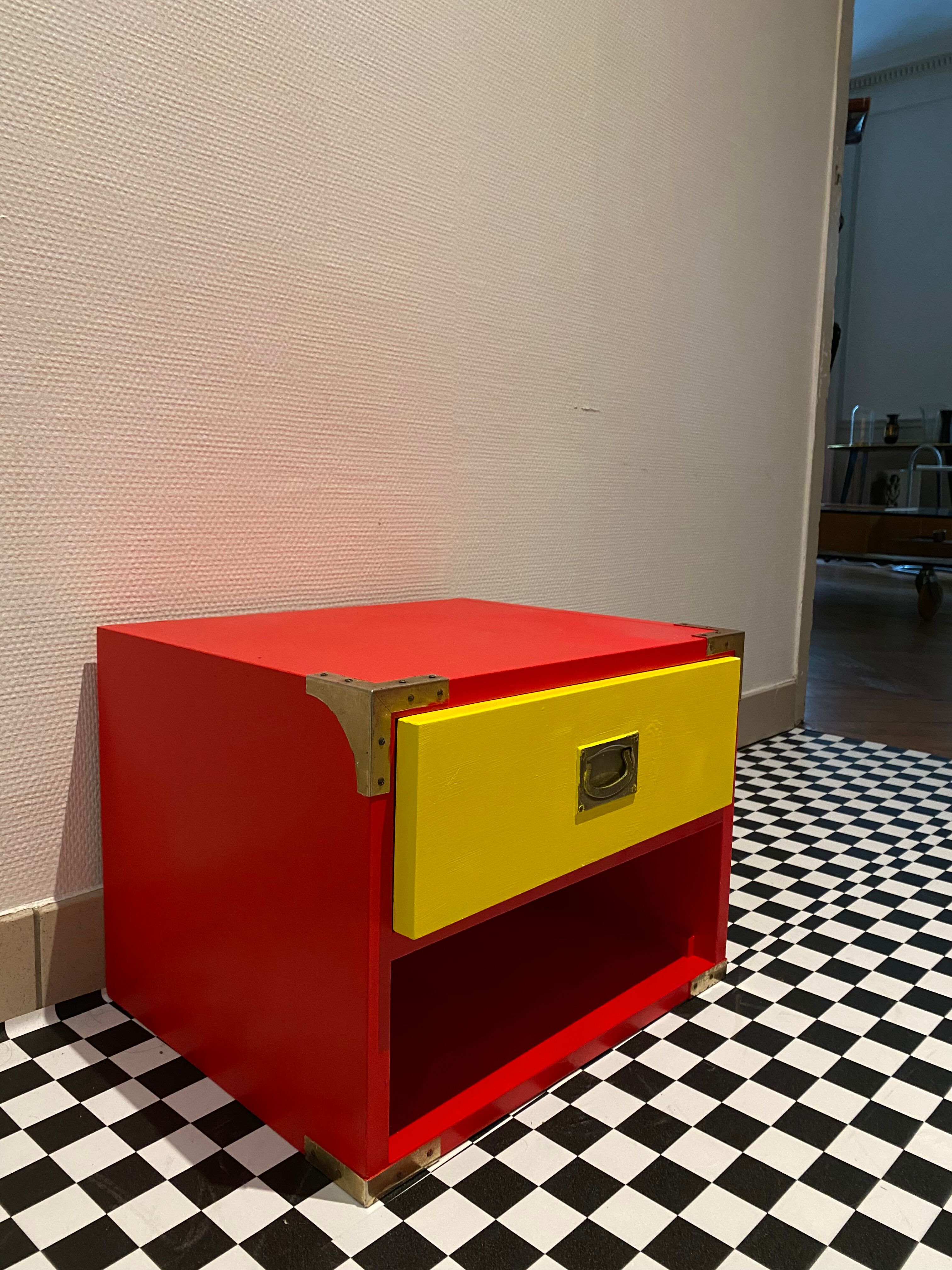 Bedside table / night design yellow red
