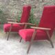 Paire de fauteuils vintage pieds compas en hêtre et velours.