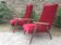 Paire de fauteuils vintage pieds compas en hêtre et velours.