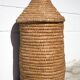 Old basket, burgundy straw and bramble, woven basket with lid, pantry