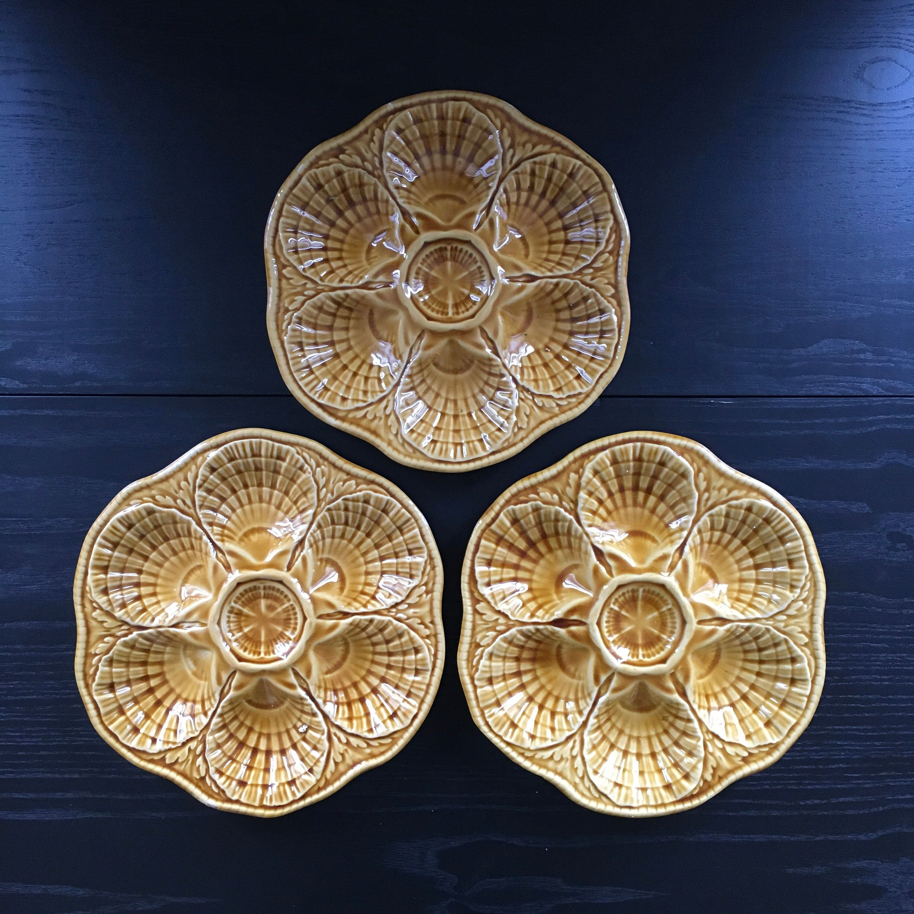 Amber oyster plate Sarreguemines