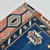 Tapis Vintage Géométrique Bleu et Rose Fait Main – Style Oriental,128x265Cm