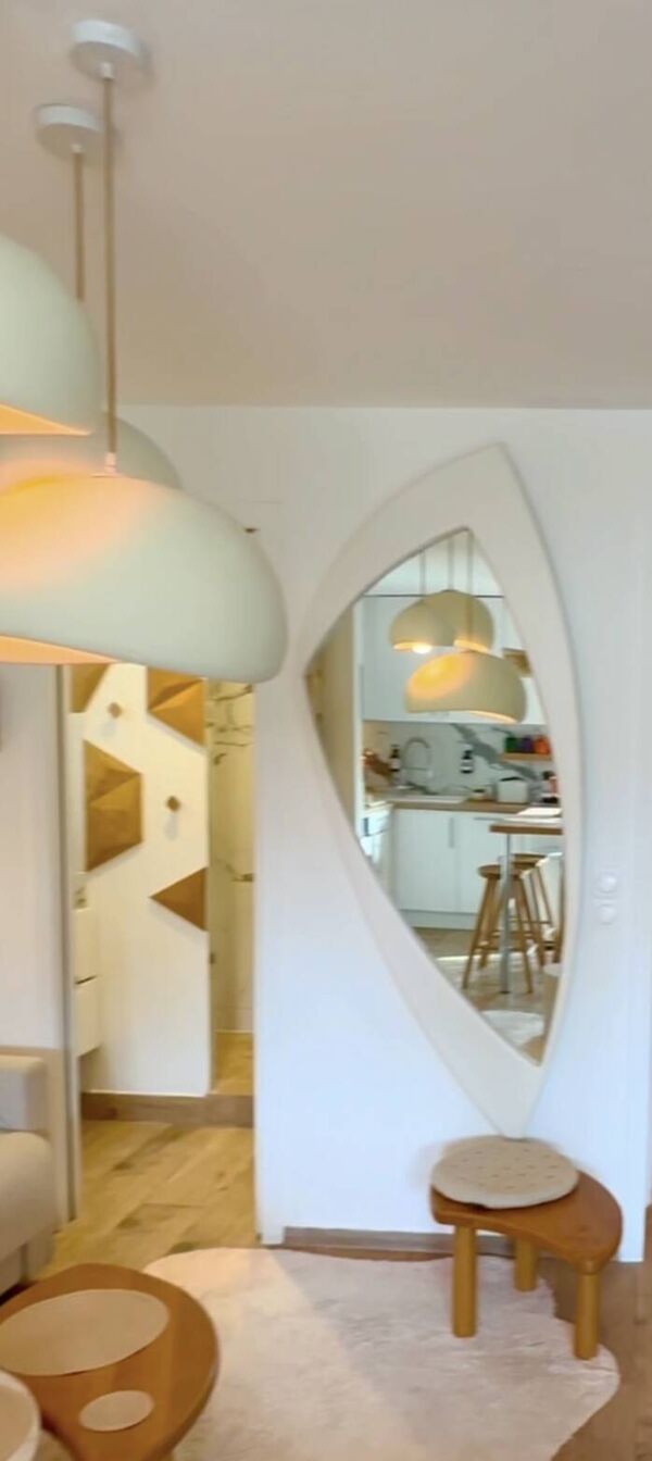 Miroir Space Age XXL en bois laqué, France années 1970